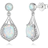 FANCIME Created Opal Earrings Sterling Silver Teardrop Stud Earrings with 2 White Fire Opal Stones October Birthstone Earrings Fine Jewelry for Women
