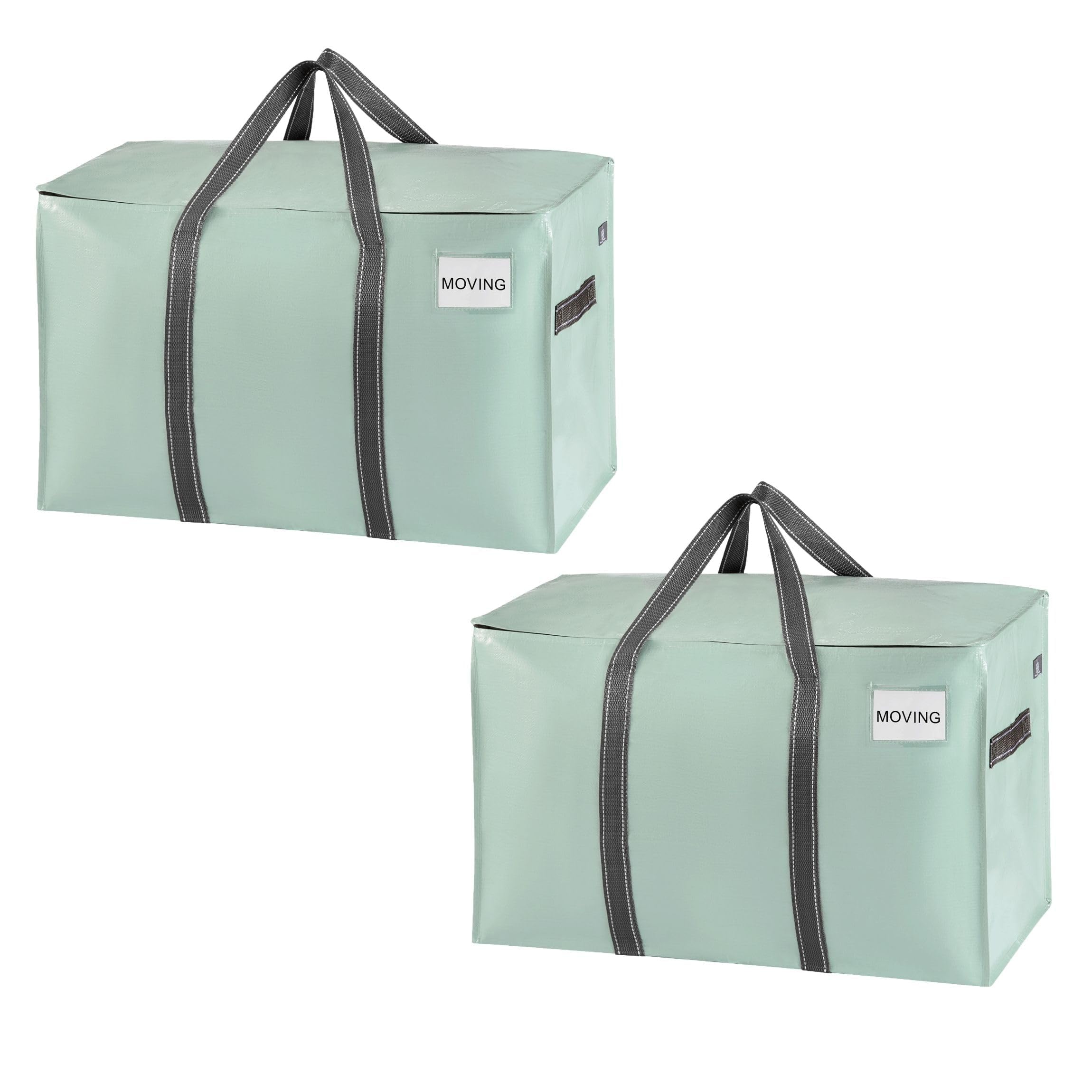 VENO 2 Pack Moving Bags and Large Christmas Storage Bins with lids. Alternative to Moving Boxes, Packing Supplies for College. Extra Large Heavy Duty Totes for Packaging (Shiny Light Green, 2 Pack)