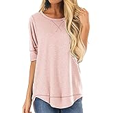 T Shirts for Womens Loose Fit Short Sleeve Casual Tops Cotton Ladies Tshirts Pullover Tees Crew Neck Side Split Tops