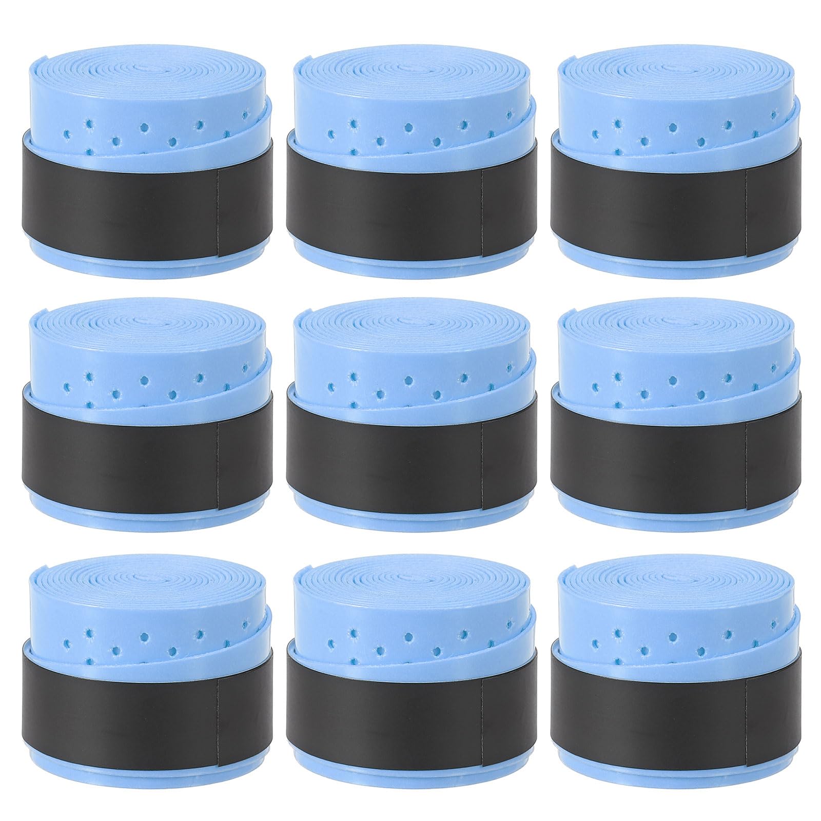PATIKIL 43.3" Tennis Racket Grip Tape, 9 Pack Overgrip Perforated Absorbent Non-Slip for Badminton Fishing Rod, Sky Blue