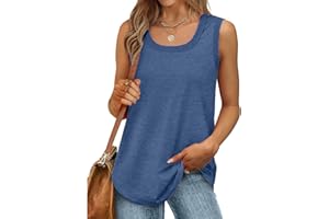 Borniu Womens Tank Tops Summer Loose Sleeveless Tops Scoop Neck Curved Hem Casual Flowy Shirt 2024 Outfits Clothes