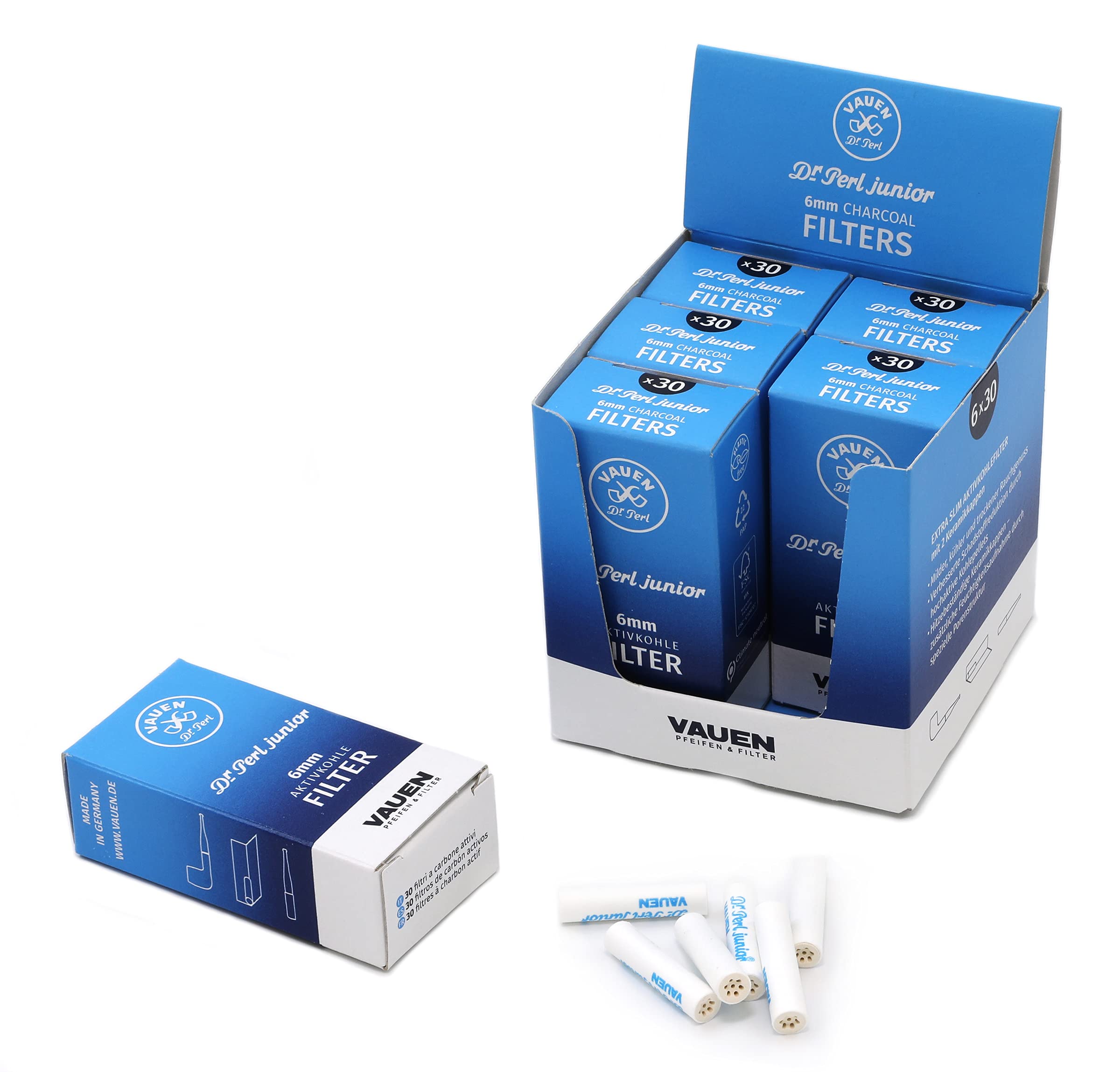Photo 1 of Vauen Dr. Perl Junior 6mm Activated Charcoal Filters - 6 Packs x 30 Filters