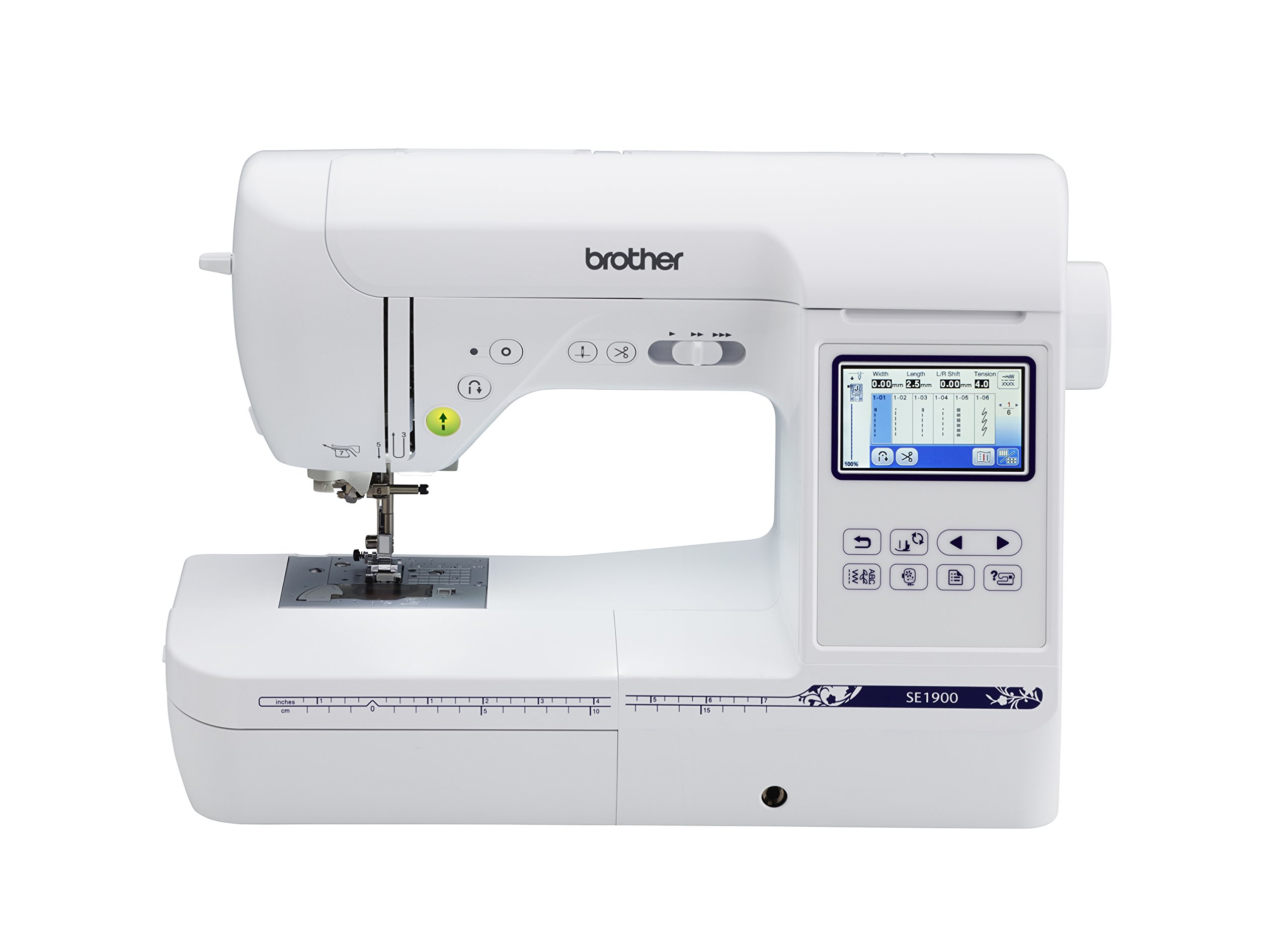 Brother Computerized Sewing and Embroidery Machine, SE1900, Combination Sewing and Embroidery Machine with 5IN x 7IN Embroidery Field, Large Color Touch LCD Screen, 138 Built-In Designs, 8 Sewing Feet. item is in great condition 