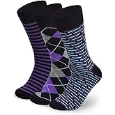 BG Premium Dress Socks for Men. Classic and Formal Apparel Patterned Socks, 3 Pair Set with a Gift Box - Purple Pattern