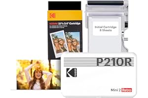KODAK Mini 2 Retro 4PASS Portable Photo Printer, 2.1x3.4 inches, 38 Sheets Bundle, White