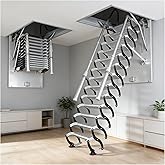 XXHOFTPJZ 660 lb Attic Ladder with Handrail, 12-Step, 8.8-9.8 ft | Ceiling-mounted retractable, 12 non-slip steps, handrail included, pre-assembled, fits 27.6x39.4 in opening, 660 lb capacity