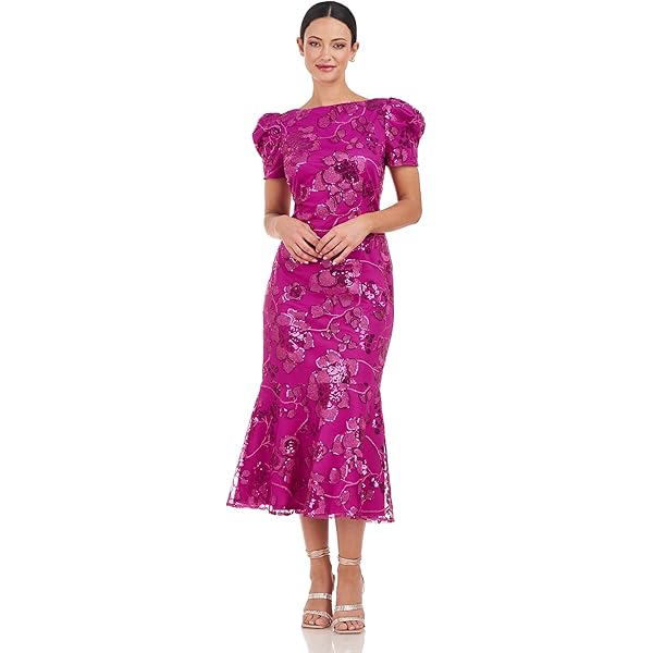 Dress the Population Women's Audrey Spaghetti Strap Midi A-line 3D Floral  Dress, Begonia, XXS at Amazon Women's Clothing store