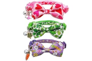 MIIEMIU 3 Pack Cat Bow Tie Collar with Bells & Charms Valentine Hearts, St. Patrick's Day and Easter Holiday Adjustable Breakaway Collars for Kittens & Kitties