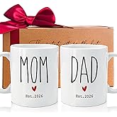 Mom and Dad Coffee Mugs Gifts for New Parents, 11oz Ceramic Couple Cups Est. 2026, Perfect for Expecting & First-Time Parents, Baby Shower & Gender Reveal (His & Hers Mugs) -248