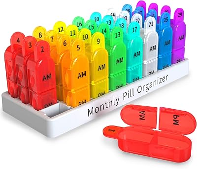 Doruimi Monthly Pill Box Organizer 32 Compartments Am Pm Easy Open for Elderly