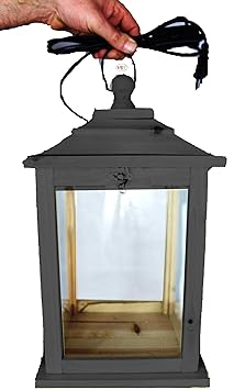 Holzlaterne, Laternen, komplett mit Beleuchtung, mit Glas und Holz - Rahmen, KL-OFOS-SCHWARZ aus Holz schwarz anthrazit dunke