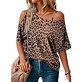 LEIYEE Womens Summer Black Cold Off Shoulder Tops 2026 Sexy Casual Cute Short Sleeve Loose Fit T Shirts Blouse