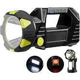 Bochaos LED Spotlight, 10000 Lumens Rechargeable Flashlight, 90&deg; Rotate, 8 Modes with Cob&amp; Tail Light, IPX5 Waterproof,4800mAh Battery, Handheld Flashlight for Camping, Emergency