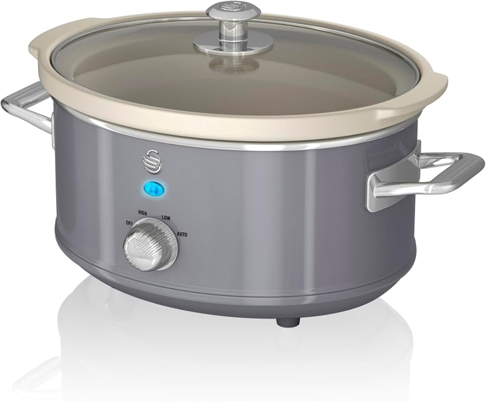 Swan Retro Slow Cooker 3.5L 200W Grey 3 Temp Keeps Warm