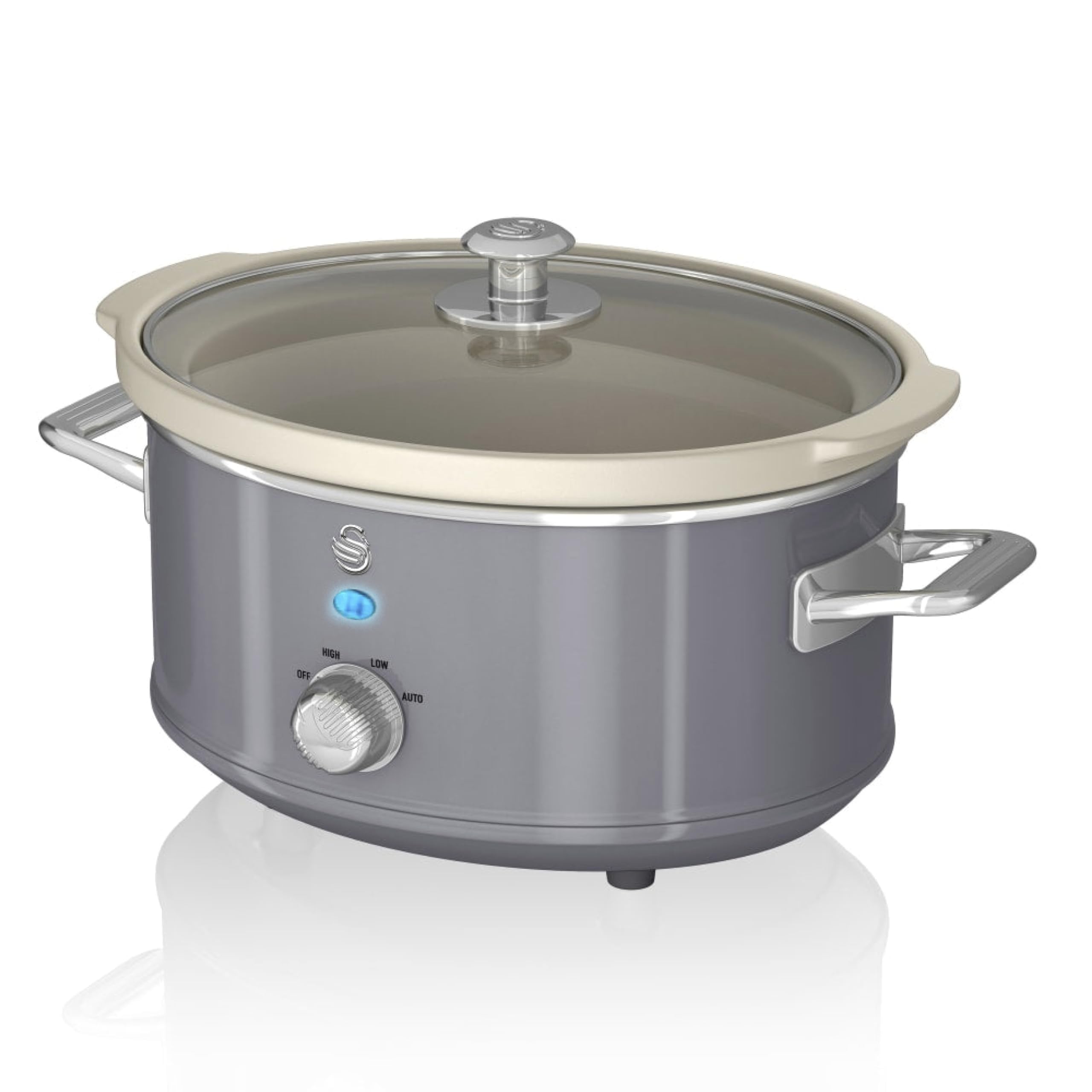 Swan SF17021GRN Retro Slow Cooker with 3 Temperature Settings, Keep Warm Function, Removable Dishwasher Safe Pot, Up to 4 Portions, 3.5L, 200W, Retro Grey