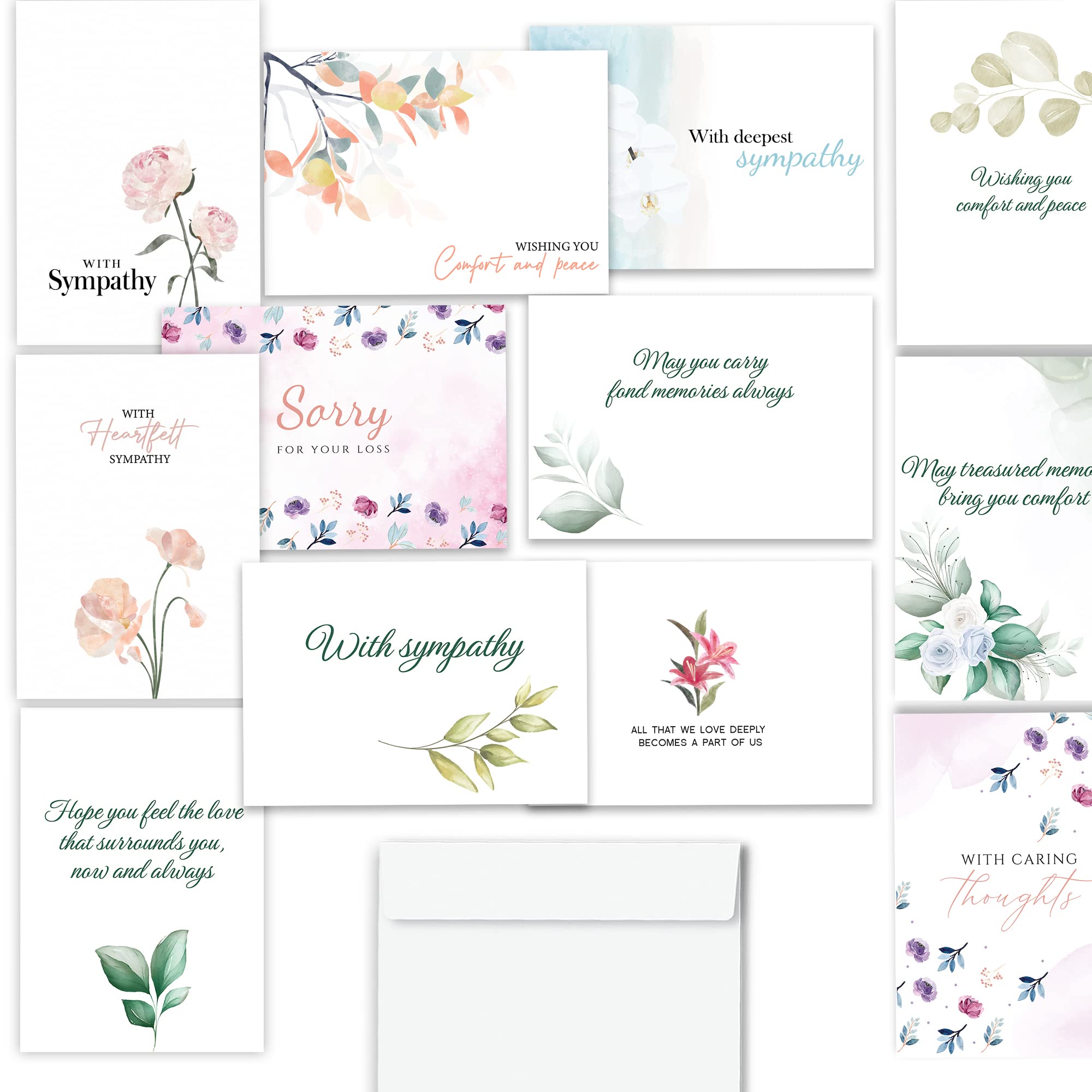 Premium Bereavement Cards,24 Sympathy Cards with Envelopes with 24 Unique and Neutral Designs Perfect for Businesses, Staff, Clients and More,A5 Double-Sided and Pre-Scored Sympathy Cards Bulk (24)