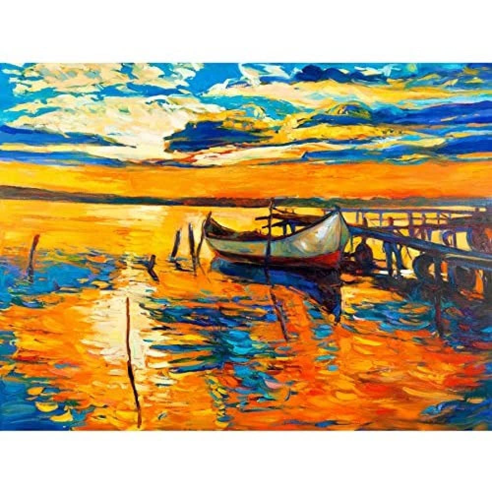 Boat By The Dock At Sunset Art Print Canvas Premium Wall Decor Poster
