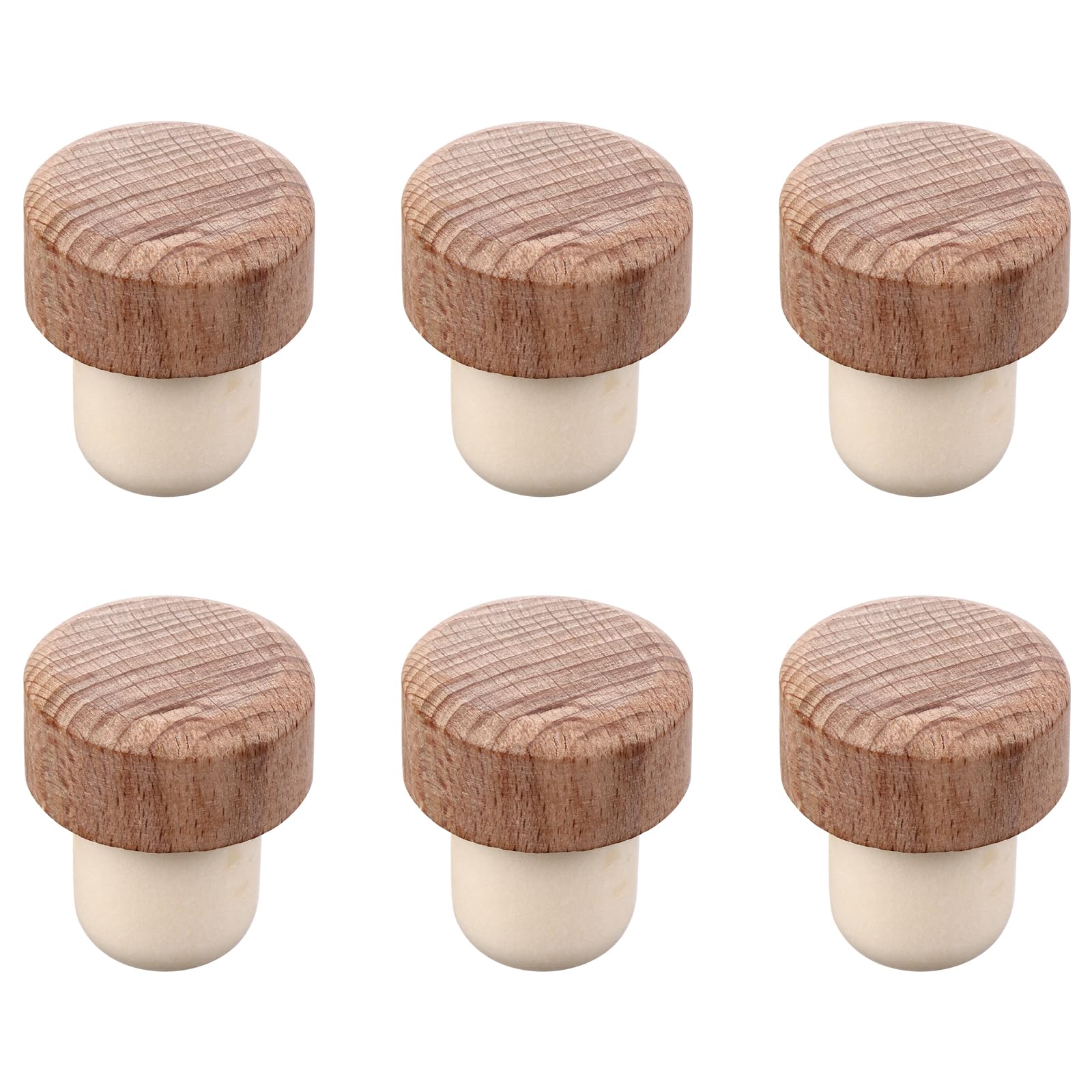 HEMOTON 6Pcs Wooden Wine Bottle Stoppers Reusable Sealing Plugs Airtight Wine Cork Stopper Set for Liquor Bottles 1.38In Diameter