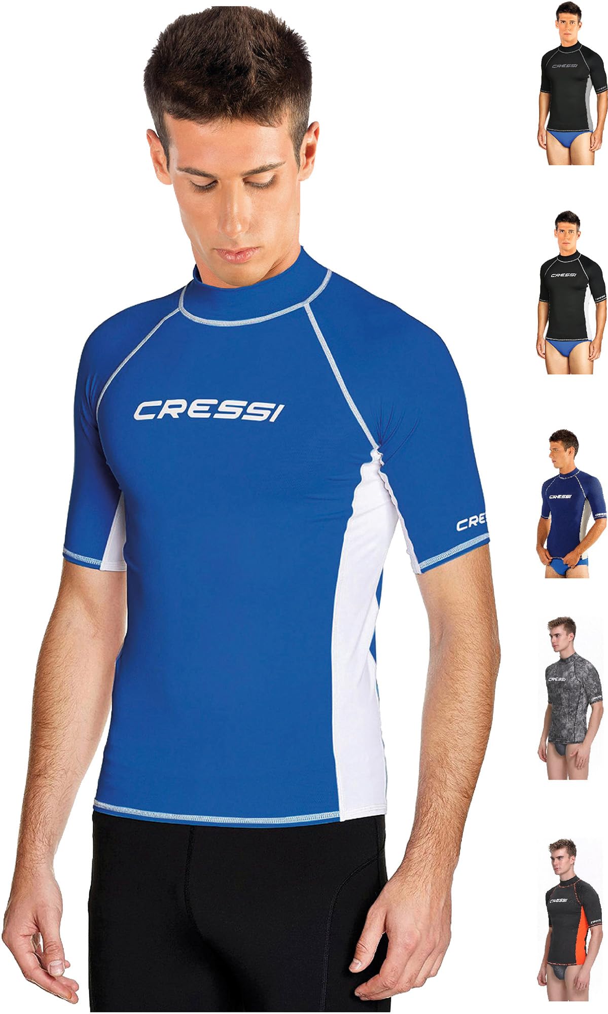 Cressi Since 1946 - Rash Guard Men's Short Sleeves UPF 50+ Sun Protection Shirts Quick Dry for Swimming Surfing Diving Fishing Beach Pool and Water Sports - Light Blue/White - XXXL/7 (58)