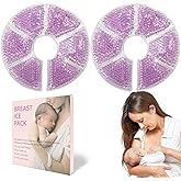 Breast Therapy Ice Packs, Hot and Cold Breast Pads, Breastfeeding Essentials Large Gel Bead Packs for Moms, 2 Pack (Purple, M)