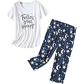 SISKIN Womens Pajama Sets - Capri Pajamas for Women Set Plus Size Sleepwear Tops with Capri Pants Summer Pjs Sets