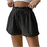 SHENHE Women's Ruffle High Waist Shorts Textured Cuffed Summer Casual Paperbag Shorts