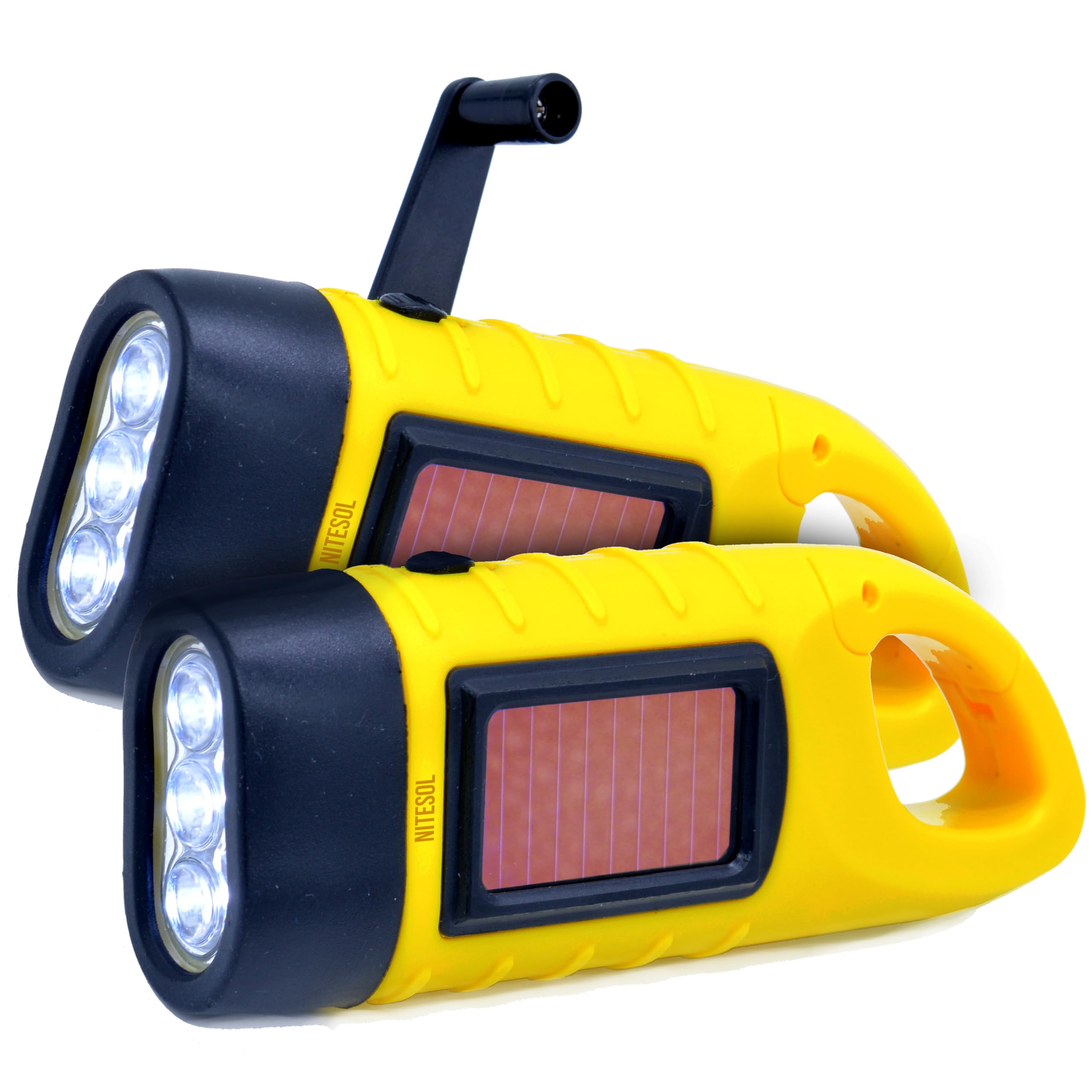 Nitesol Wind Up LED Solar Camping Car Torch (Pack of 2) with Carabiner and Hook