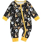 Eurvoku Newborn Infant Baby Boy New Year Clothes Balloon Firework Print Zipper Long Sleeve Romper Jumpsuit One-Piece Outfit