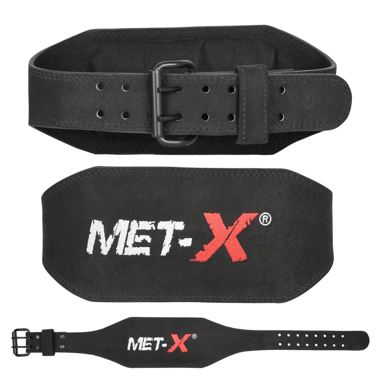 Met-X Weight Lifting Gym Belt 6" Thick Small Size Premium Leather Back Training Support Fitness Exercise Bodybuilding Workout Squat Powerlifting Pull Up Belts for Men and Women (Black-S)