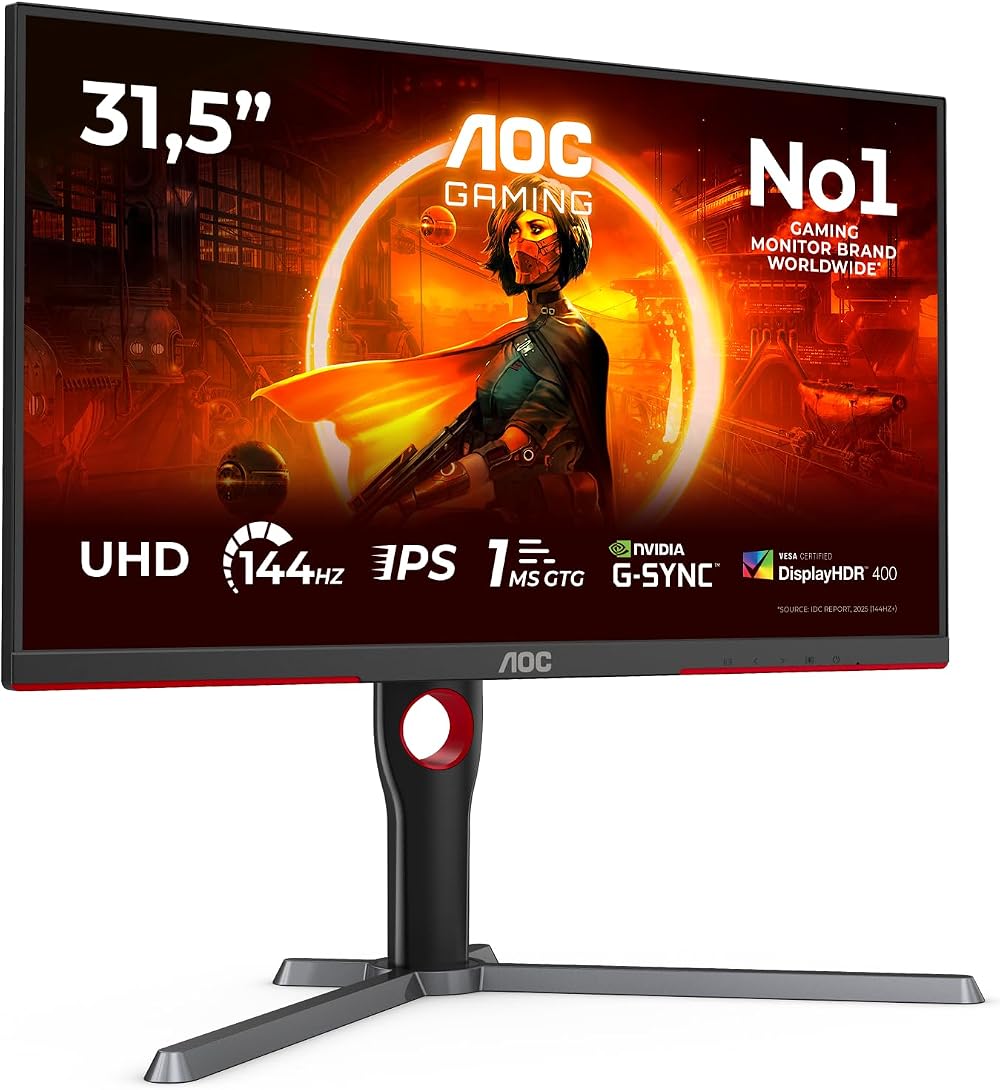 AOC U32G3X 32 Inch 4K Monitor 144Hz IPS G-Sync HDR400 Low Input Lag
