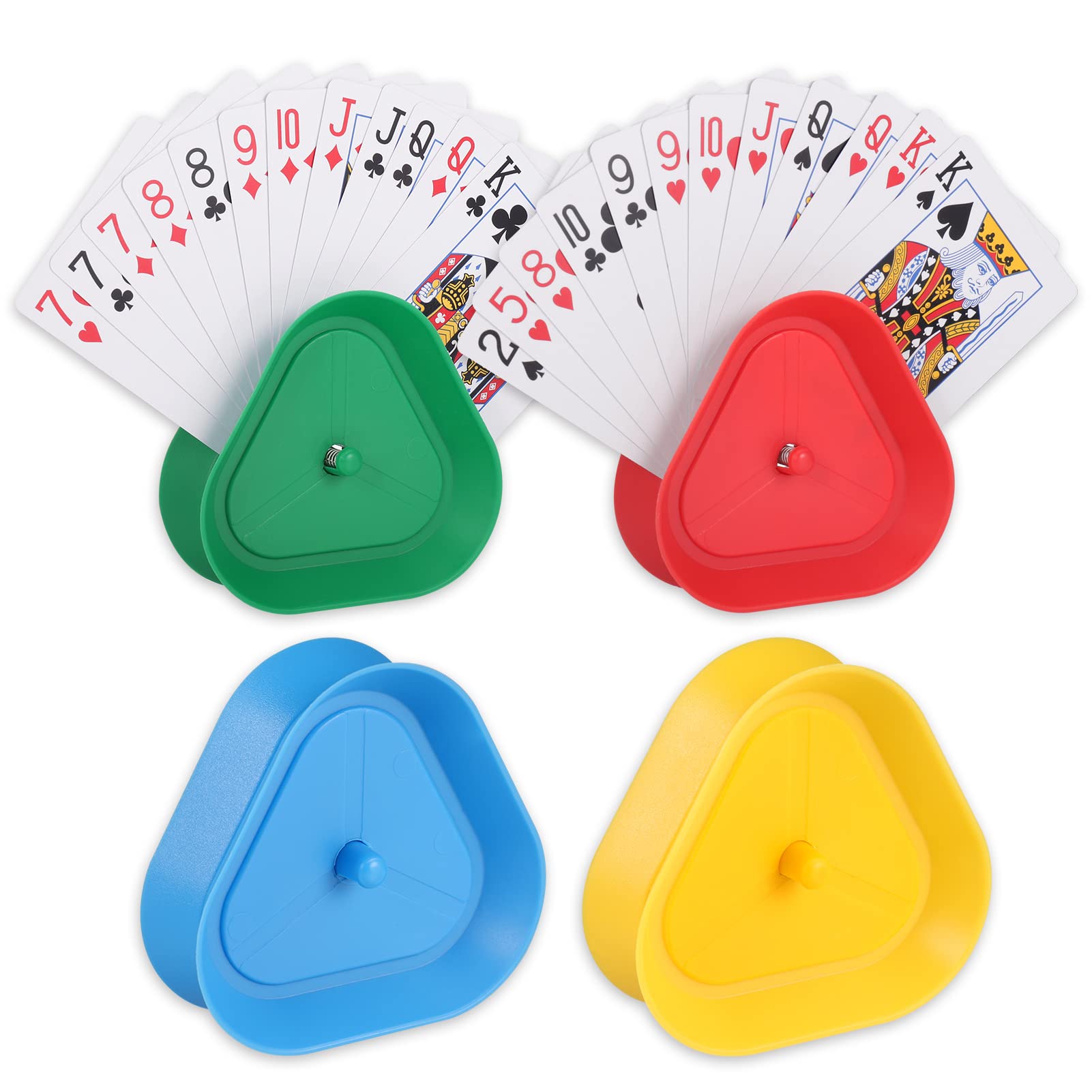 Zocipro 4Pcs Playing Card Holder, Hands-Free Triangle Standing Poker Game Holder for Kids, Poker/Dos/Bridge/Uno Plastic Card Holder for Adult, Senior