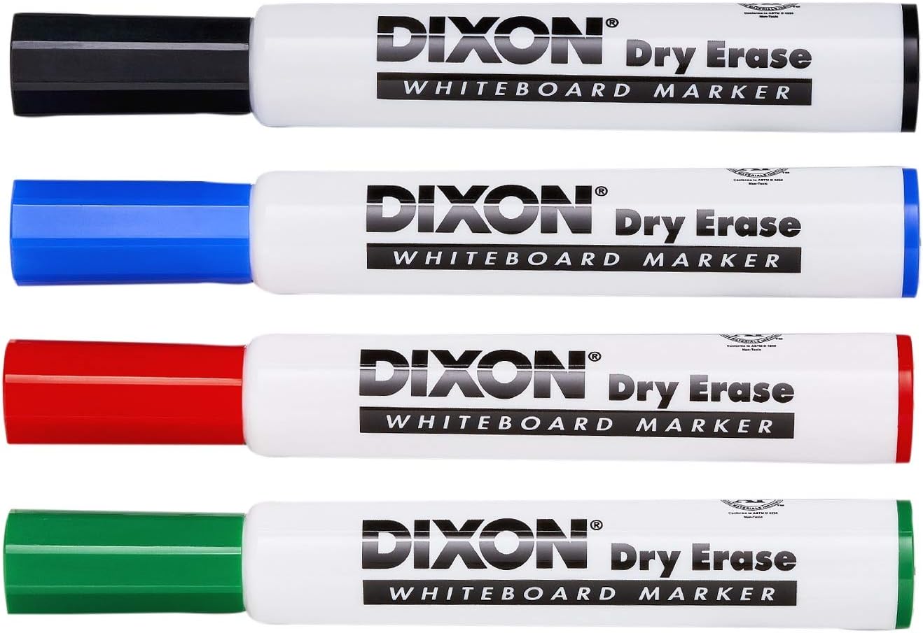 DIXON Dry Erase Markers, Wedge Tip, Pack of 4 Assorted