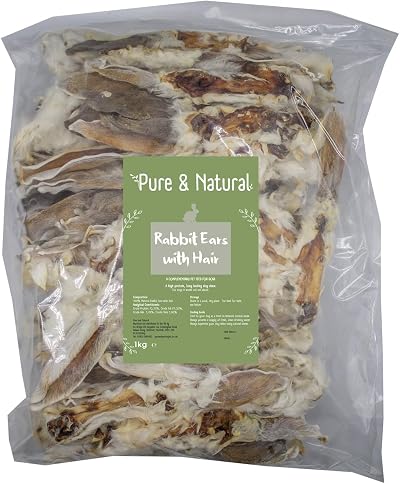 Pure & Natural Rabbit Ears with Fur for Dogs 1kg Low Fat Hypoallergenic