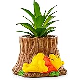 Toynk Disney Winnie The Pooh Tree Stump 5-Inch Ceramic Planter with Artificial Succulent | Cute Flower Pot, Faux Indoor Plants