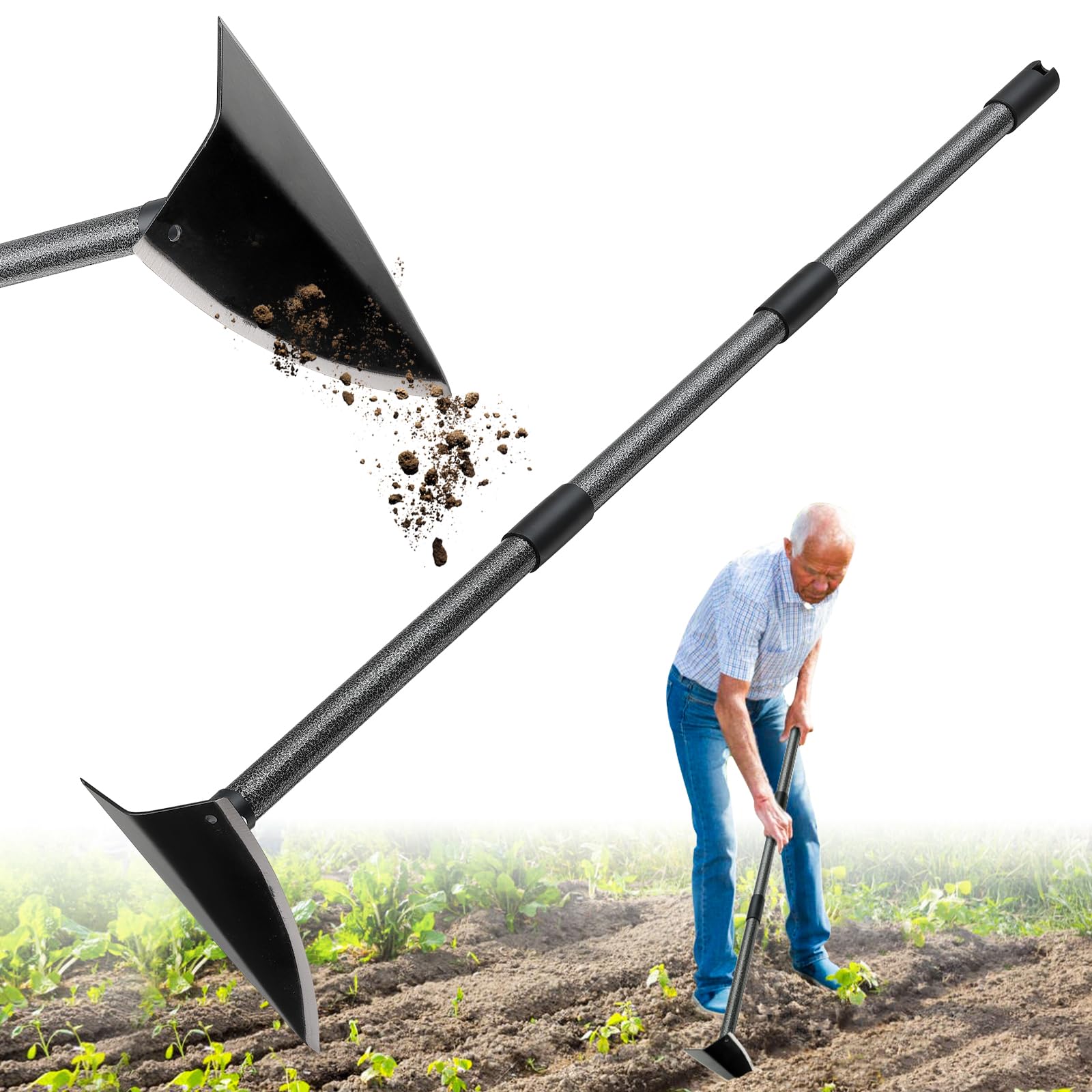Photo 1 of Garden Hoe, Heavy Duty Trenching Hoes with 60 Inch Long Handle, Sharp Edge Triangle Weeding Hoe Garden Tools for Weeds Removal,Cultivating,Digging,Loosen Soil, Trenching, Landscaping Manual Weeder