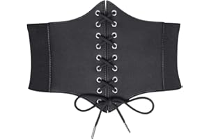 WHIPPY Women's Lace-up Corset Elastic Waist Belt, Tied Waspie Wide Belt for Women Halloween Costume