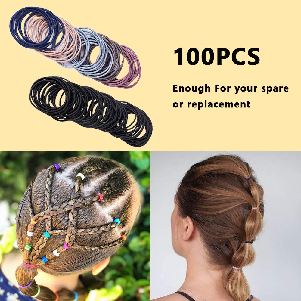 100pcs Hair Bands for Women Hair Elastic Ties，Mixed Color Stretchy Hair Scrunchies with Stroage Bag, Ponytail Holder for Thick and Thin Hair (Multi-colored) : Beauty