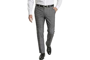TEUKUIRE Men's Dress Pants Tweed Plaid Classic Fit Siut Separates Slim Stylish Wool Casual Business Suit Pants