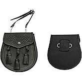 SZCO Medieval Sporran 8''- Leather Pouch with Tassels - Scottish Kilt Sporran with Chain Belt for Men