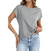 UNCLECAT Womens Crop Tops Cap Sleeve Cropped T Shirts Crewneck Loose Fit Short Sleeves Tees Summer Fashion Clothes GR0M Grey