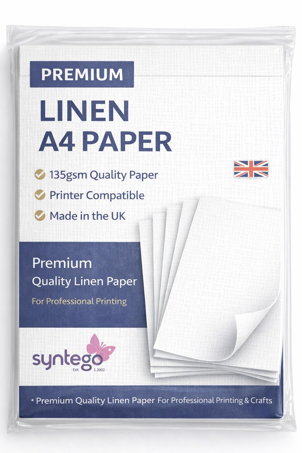 Syntego A4 Pale Linen Paper 135gsm – Recycled Silkweave Textured Printer Paper for Schools, Certificates, Invitations, Crafts & Restaurant Menus (50, White)