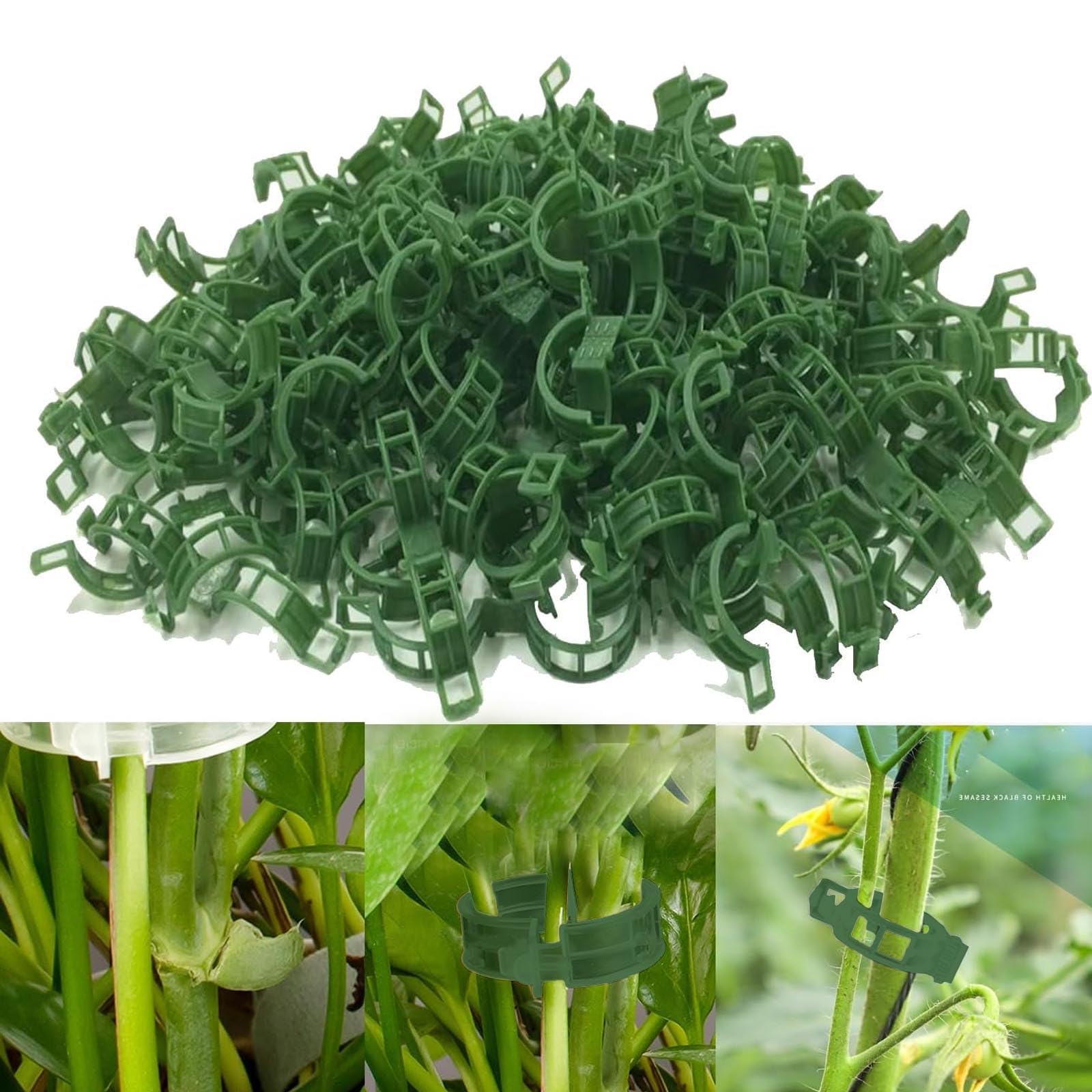 SSKHE 100PCS Plant Support Clips, Garden Plant Stem Support Clips for Climbing Plants, Reusable Vine Tomato Cucumbers Flower Stem Clips For Fixing Upright Plant Growth