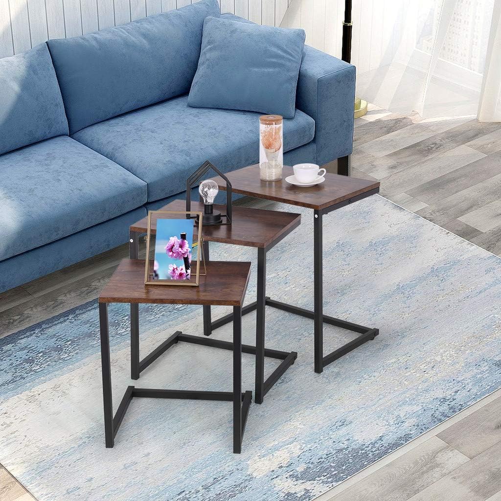 Fiudx Nesting Tables,Set of 3 Wood Coffee Table Side Tables for Living Room,Sofa Snack Table,Office Small Spaces Table Accent Furniture,Metal Frame Nightstands,Stacking End Side Tables