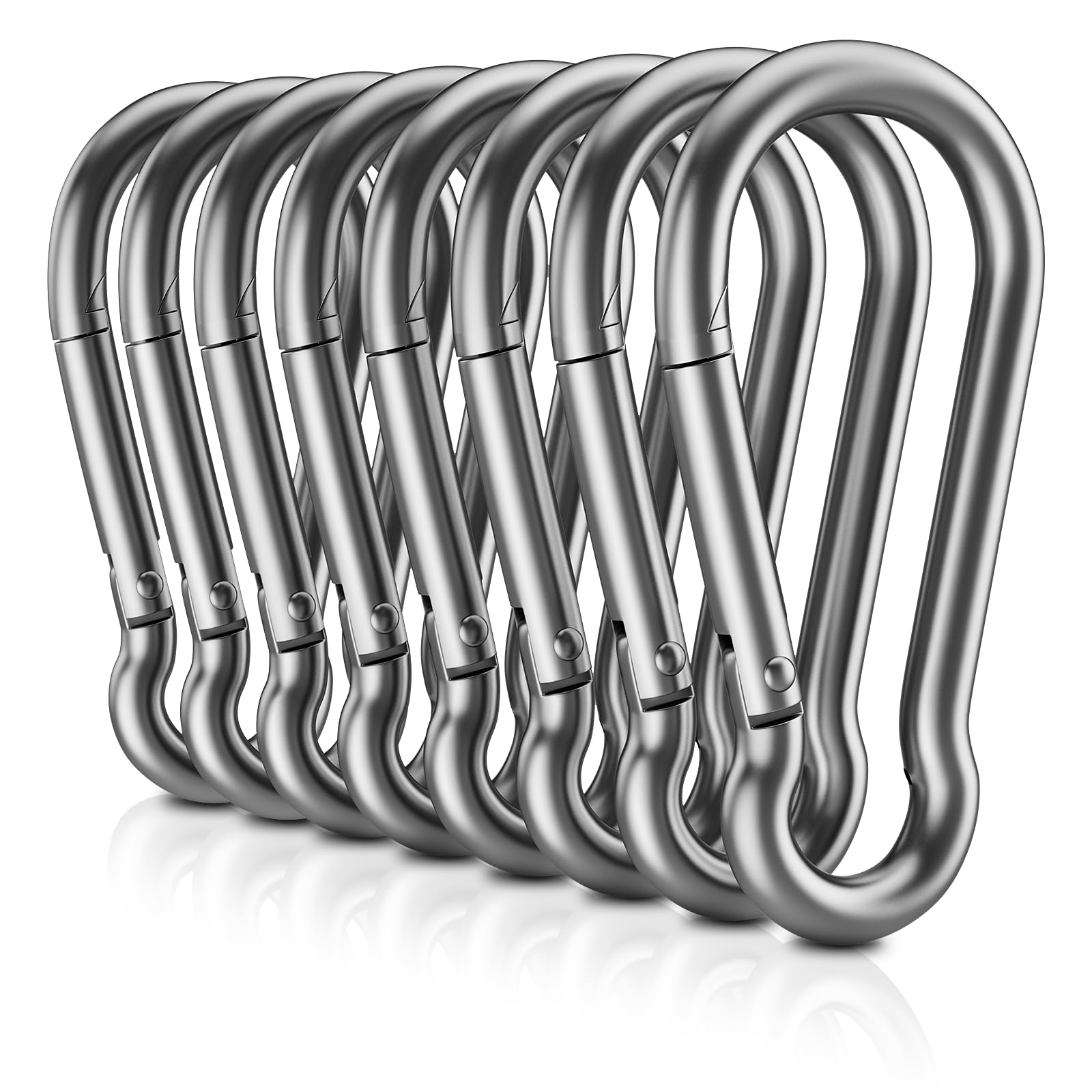 Photo 1 of 304 Stainless Steel Carabiner Clips, ?NO Rust? 1360lbs Heavy Duty Carabiners, 2.36 inch D-Ring Snap Hook Keychain Spring Clips for Gym, Pet leashes (8PCS 304 Stainless Steel Clips)