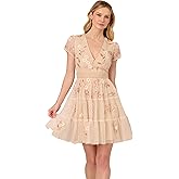 Adrianna Papell Womens Bead Mesh Cocktail Dress