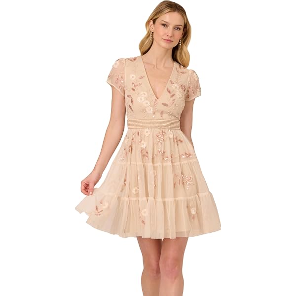 beaded midi dress with sheer ruffled sleeves in frosted sage Green Beaded Midi Dress With Sheer Ruffled Sleeves