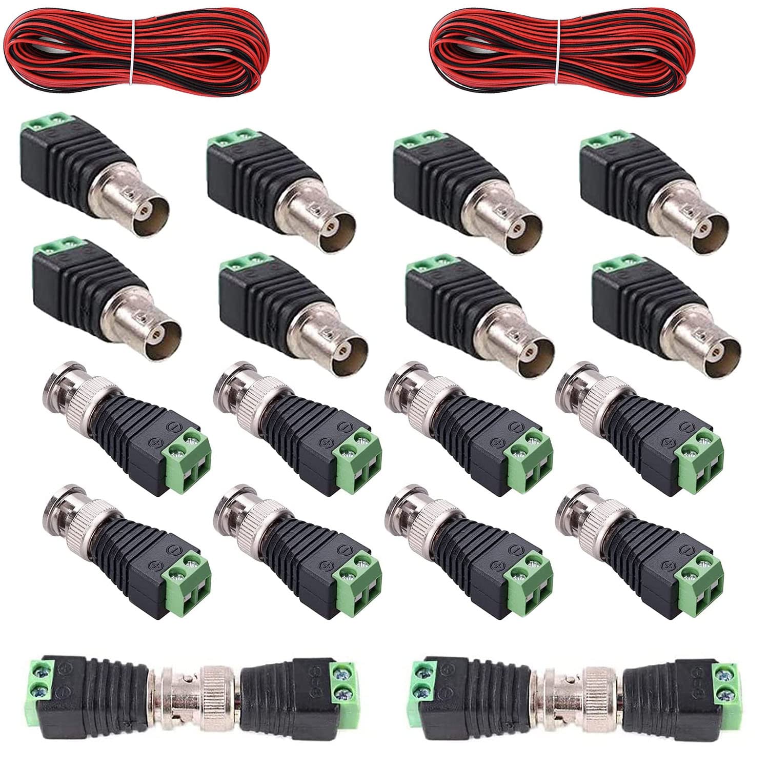 RUNCCI-YUN 20 Pieces BNC Connector Adapter Set - 10x Male 10x Female with Solderless Screw Terminal Coax Cat5 Cat6 to Video Balun Surveillance Camera
