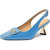 Muikecors Women's Kitten Heels Slingback Square Toe Low Heel Pumps Closed Toe Matte Slip On high Heels Womens Work Dress Office Wedding Party Shoes 2 Inch