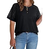 Eytino Plus Size Tops for Women Summer Short Sleeve Shirts Button Down Dressy Casual Blouse Tshirts(1X-5X)