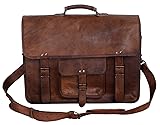 Leather briefcase for men 18 inch laptop messenger